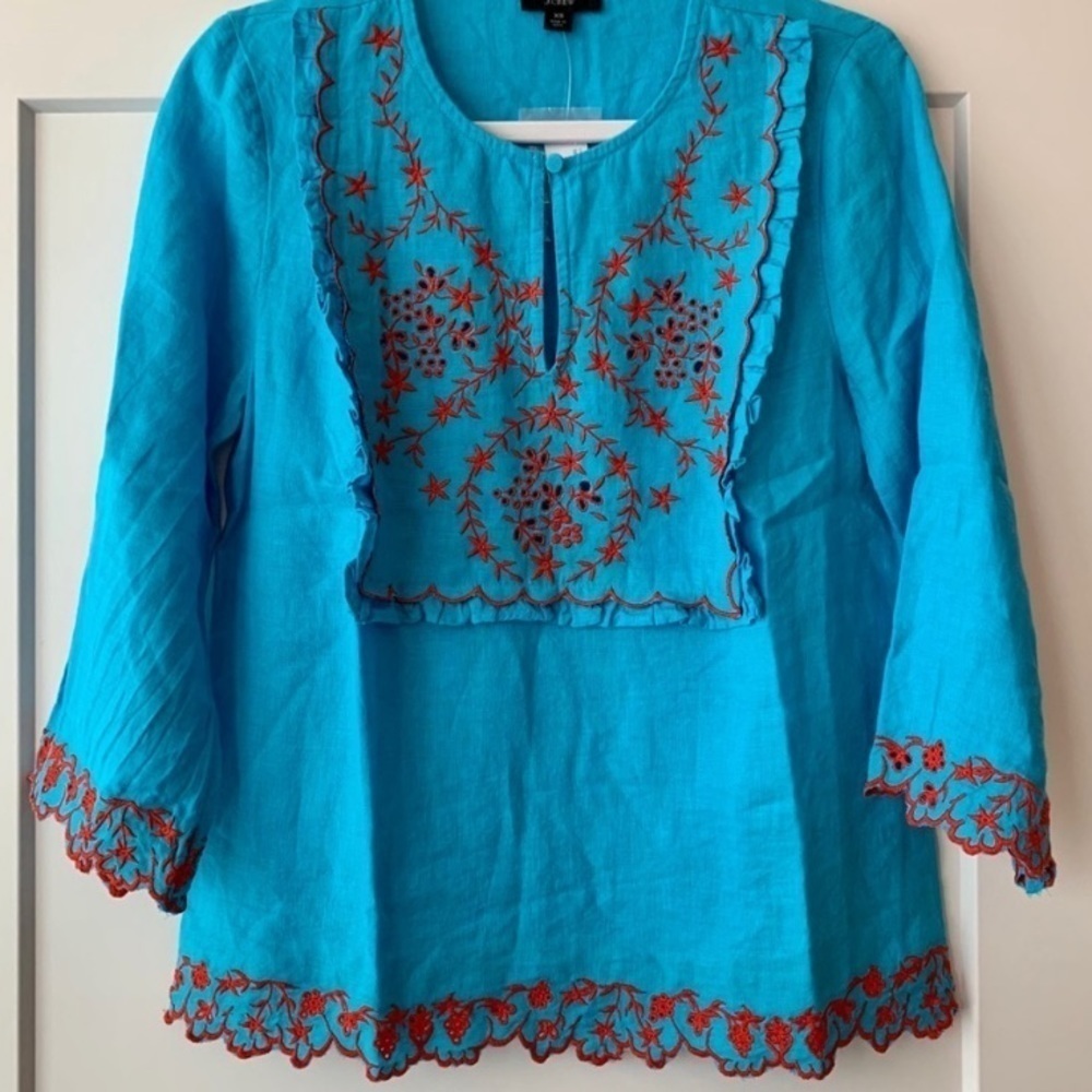 J Crew Embroidered Linen Tunic AM648 - Picture 3 of 4